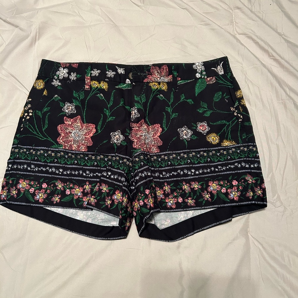 Old Navy Black and Green Bermuda Shorts with Floral Design